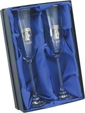 'Bride and Groom' Glass Champagne Flutes