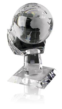 Optical Crystal Globes on Palms - Available in 3 sizes