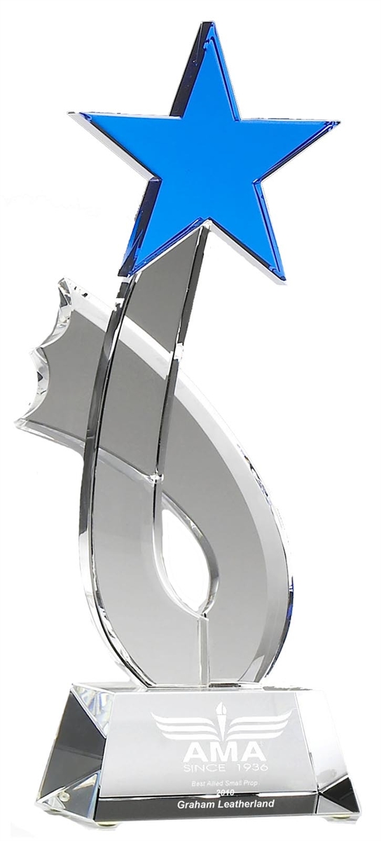 Aquamarine Rising Blue Crystal Star Trophy Award OC041