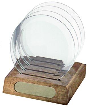 Coaster Set  - Circle Glass (Walnut Base)