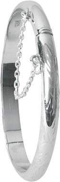 Silver Child's Bangle - Hinged with Chain