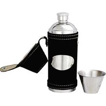 Leather Bound Stainless Steel Hunting Flask - Black