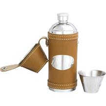 Leather Bound Stainless Steel Hunting Flask - Tan