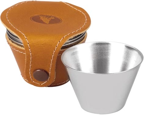 Four Stainless Steel Drinking Cups with Leather Case - Tan