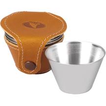 Four Stainless Steel Drinking Cups with Leather Case - Tan