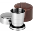 Stainless Steel Collapsable Travel Cup in Crocodile Style Leather Case - Brown