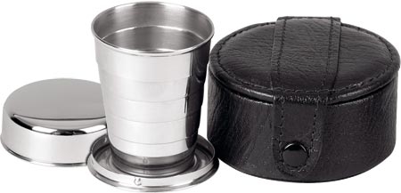 Stainless Steel Collapsable Travel Cup in Leather Case - Black