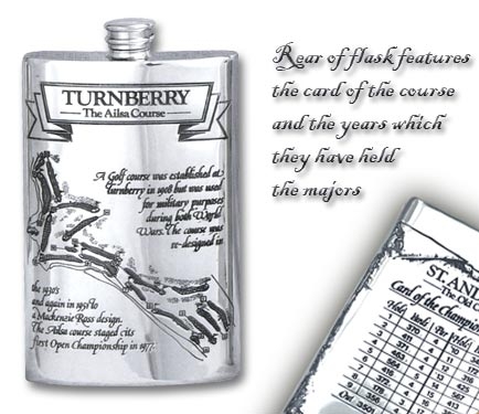 Pewter 'Golf Course' 8oz Hip Flask - 'Turnbery'