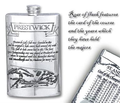 Pewter 'Golf Course' 8oz Hip Flask - 'Prestwick'