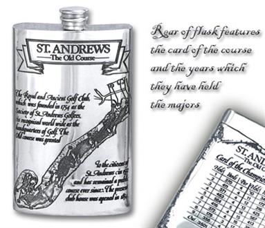 Pewter 'Golf Course' 8oz Hip Flask - 'St.Andrews'