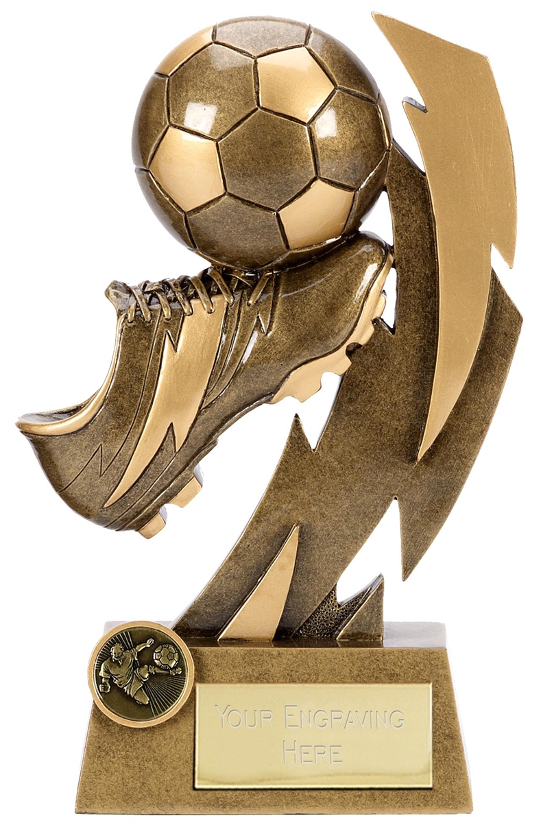 A1366A Gold Flash Ball & Boot Football Trophy