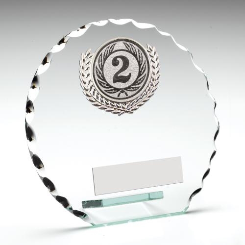 JR17-TY102B Jade Glass Patterned Round With Silver Trim Trophy 