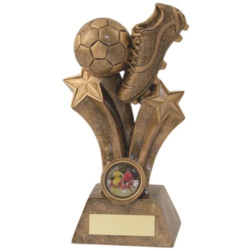 JR1-RF121 Bronze/Gold Resin Football Boot Trophy 