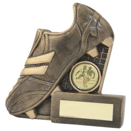 JR1-RF133 Bronze/Gold Resin Football Boot+Net Flatback Trophy 