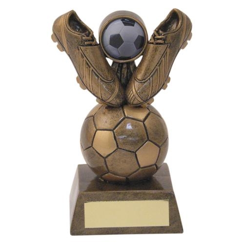 JR1-RF176 Bronze/Gold Resin Football + 2 Boots Trophy 