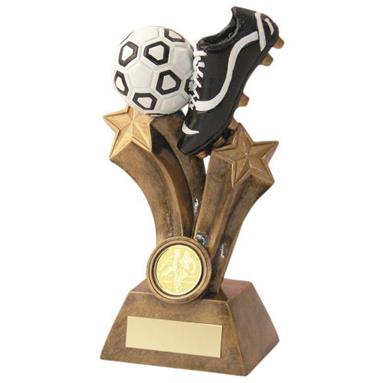 JR1-RF521 Bronze/Gold/Black/White Resin Football Boot Trophy 