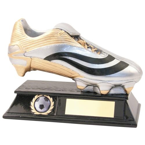 JR1-RF838 Silver/Gold/Black  Resin Football Boot Trophy 