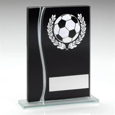 JR1-TD311 Black/Silver Glass Football Plaque Trophy 