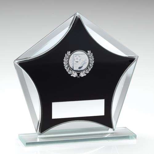 JR1-TD619 Black/Silver Glass Star With Silver Football insert Trophy 
