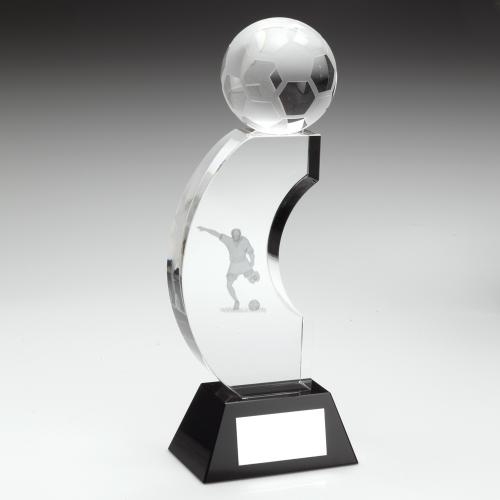 JR1-TD711 Clear/Black Glass Football Cresent Column Trophy 