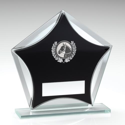 JR20-TD619 Black/Silver Glass Star With Silver Horsehead insert Trophy 