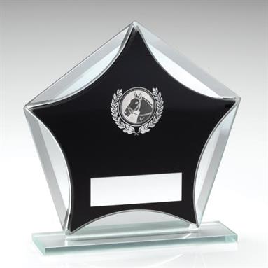 JR20-TD619 Black/Silver Glass Star With Silver Horsehead insert Trophy 