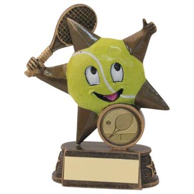 JR21-RF603 Bronze/Gold/Yellow Resin Tennis 'Comic Star' Figure Trophy 