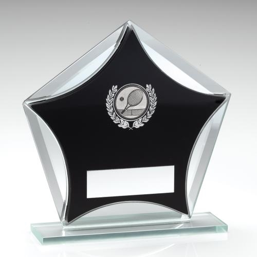 JR21-TD619 Black/Silver Glass Star With Silver Tennis insert Trophy 