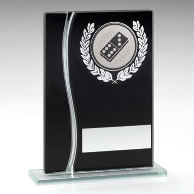 JR27-TD319L Black/Silver Glass Plaque With Silver Dominoes insert Trophy 