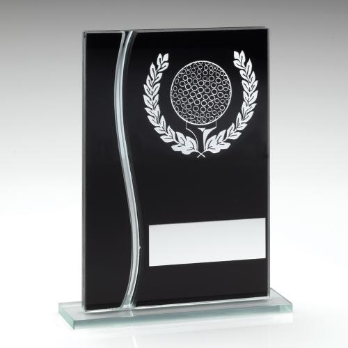 JR2-TD312 Black/Silver Glass Golf Plaque Trophy 