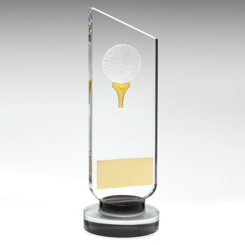 JR2-TD512 Clear/Black Glass Plaque With Gold/White Golf Logo 