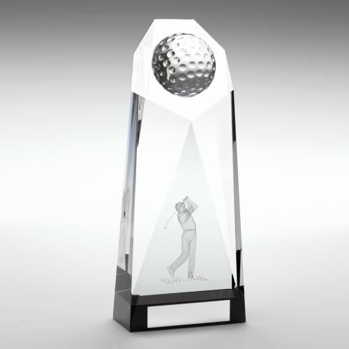 JR2-TD812 Clear/Black Glass Golf Heptagon Column Trophy 