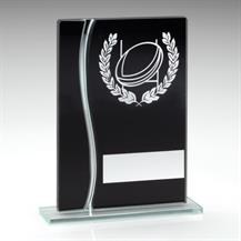 JR4-TD314 Black/Silver Glass Rugby Plaque Trophy 
