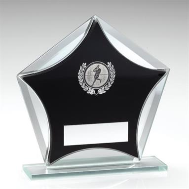JR4-TD619 Black/Silver Glass Star With Silver Rugby insert Trophy 