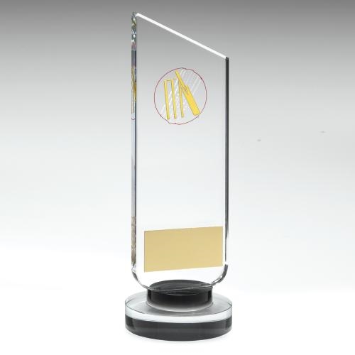 JR6-TD516 Clear/Black Glass Plaque With Gold/White/Red Cricket Logo 