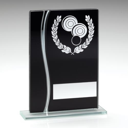 JR7-TD317 Black/Silver Glass Lawn Bowls Plaque Trophy 