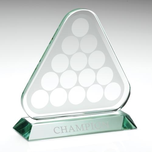 KG147 Jade Glass Triangle Plaque With Pool/Snooker Balls (10mm Thick) 