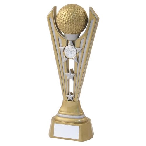 JR2-RF722 Gold/Silver Resin Golf Tri Star Trophy 