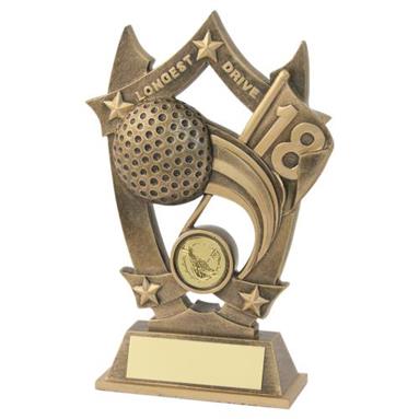 JR2-RF499LD Bronze/Gold Resin Golf 'Longest Drive' 5 Star Trophy 