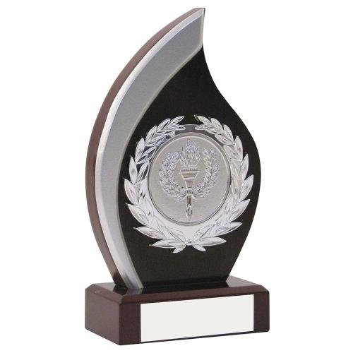 JR39-TY116A Mahogany/Silver Wooden Flame With Trim Trophy 