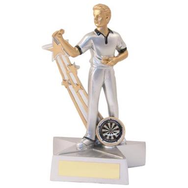 JR3-RF888 Silver/Gold/Black Resin Male Darts 'Star Action' Figure Trophy 