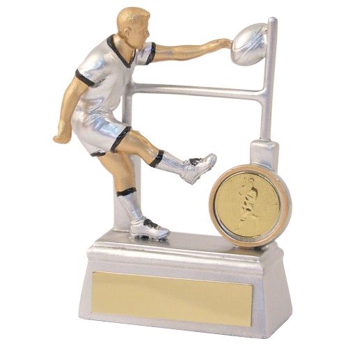 JR4-RF861 Silver/Gold/Black Resin Rugby Player+Posts Trophy 