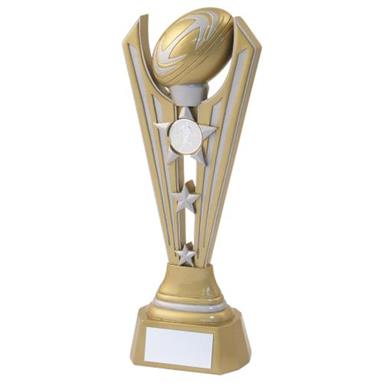 JR4-RF724 Gold/Silver Resin Rugby Tri Star Trophy 