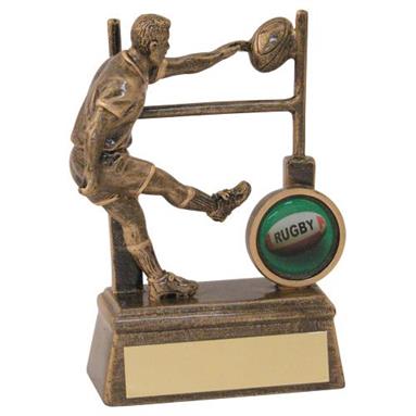 JR4-RF161 Bronze/Gold Resin Rugby Player+Posts Trophy 