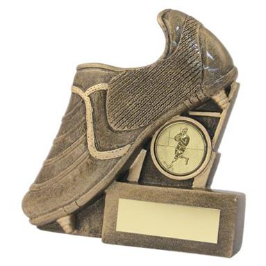 JR4-RF134 Bronze/Gold Resin Rugby Boot+Posts Flatback Trophy 