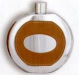 Drinking Flask (Round) bound in Leather - Screw Top
