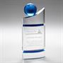 Clear/Blue Domed Glass Plaque With Blue Globe thumbnail