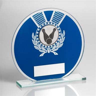 Jade Glass Round Plaque(Blue/Silver) With Ten Pin Insert Trophy
