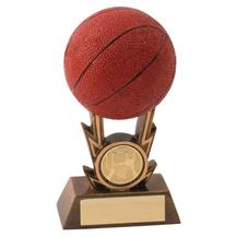 Bronze/Gold/Orange Basketball On Strikes Trophy