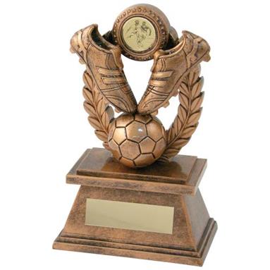 JR1-RF561 Bronze/Gold 'Football' Oval Wreath Trophy (1In Centre)